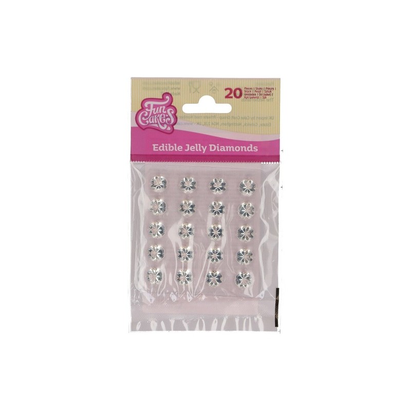 FunCakes 20 Edible Diamond Studs, 10mm