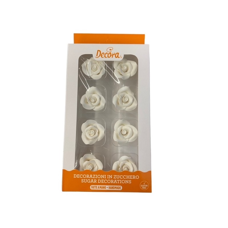 Decora 8 Sugar Roses White, 3.5cm