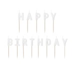 PartyDeco White Happy Birthday Candles