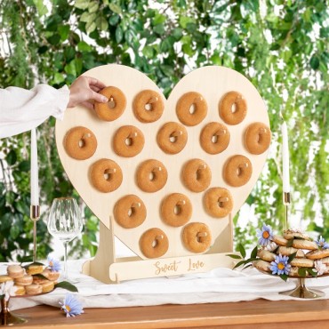 PartyDeco Sweet Love Holz-Donutwand HERZ für 18 Donuts