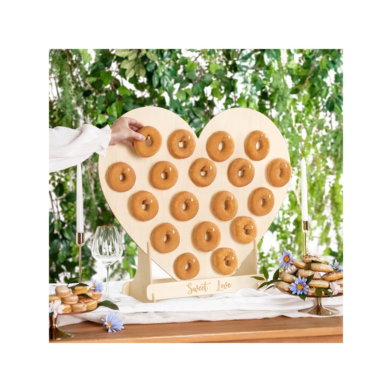 PartyDeco Sweet Love Wooden Donut Wall HEART for 18 Donuts
