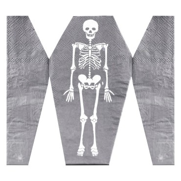 16 ausklappbare Skelett-Sarg-Papierservietten – Pop-Out-Skelett-Sarg-Papier-Halloween-Servietten
