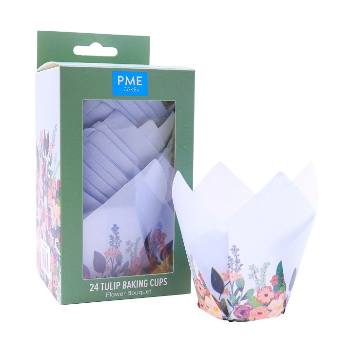PME Tulip Muffin Förmchen Blumen Bouquet – 24 elegante Papierförmchen in Tulpenform