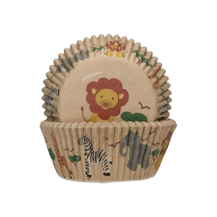FunCakes Safari Cupcake Cases – 48 Animal Baking Cups with Lion, Zebra & Elephant