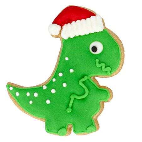 Dino Ausstecher mit Weihnachtsmütze - T-Rex Weihnachtsausstechform
