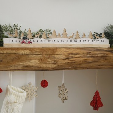 Wooden Reusable Christmas Advent Calendar with Moveable Car