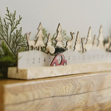 Wooden Reusable Christmas Advent Calendar with Moveable Car