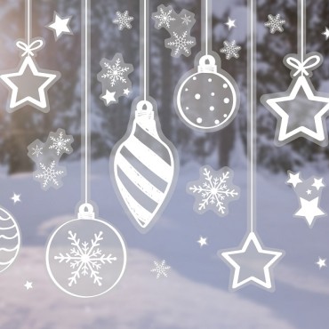 White Bauble, Star and Snowflake Christmas Window Stickers