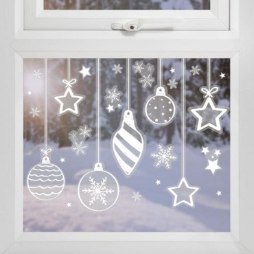 White Bauble, Star and Snowflake Christmas Window Stickers