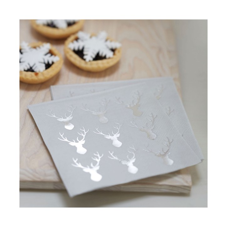 Ginger Ray Silver Deer Napkins 20 pcs – Christmas Table Decor