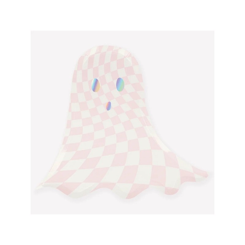 Meri Meri Halloween Pink Checker Ghost Party Plates, 8 pcs