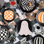 Meri Meri Halloween Pink Checker Ghost Party Plates, 8 pcs