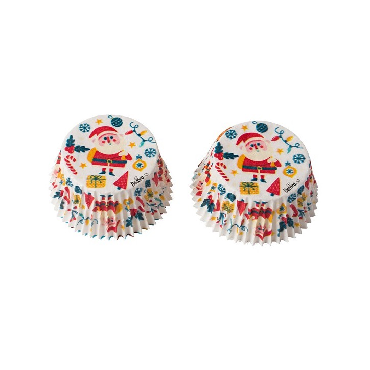 Decora Merry Xmas Cupcake Förmchen – 36 Weihnachtsförmchen mit Weihnachtsmann & Schneeflocken