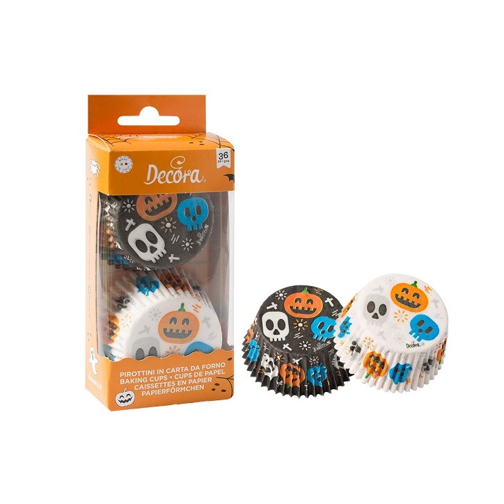 Decora Halloween Cupcake Förmchen – 36 Totenkopf Backförmchen Ø 50x32 mm