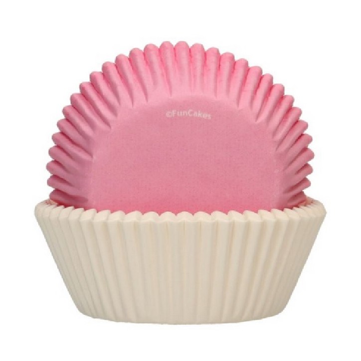 FunCakes Cupcake Cases Pink & White – 48 Greaseproof Baking Cups Ø 5 cm