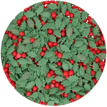 Holly Leaves and Berries Sugar Sprinkles Mix