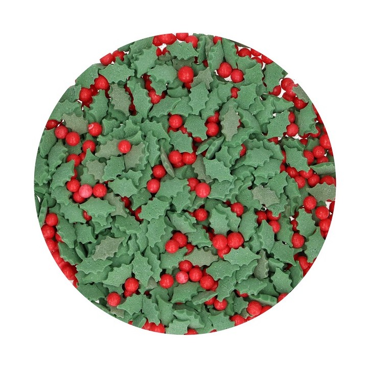 Holly Leaves and Berries Sugar Sprinkles Mix