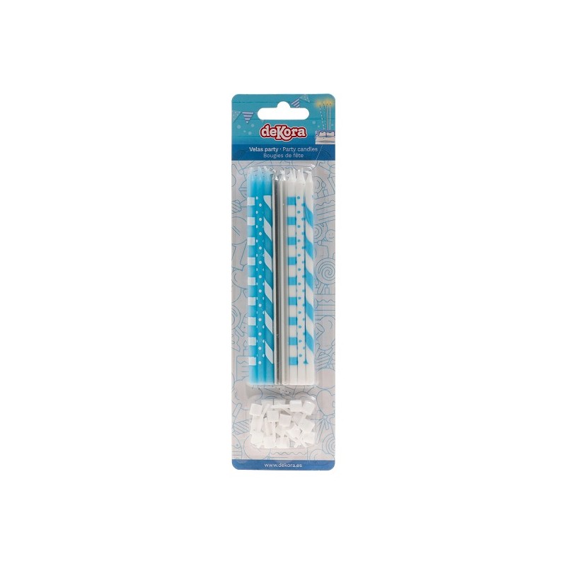 DeKora 13cm Tall Candles Blue Mix, 16 Pcs