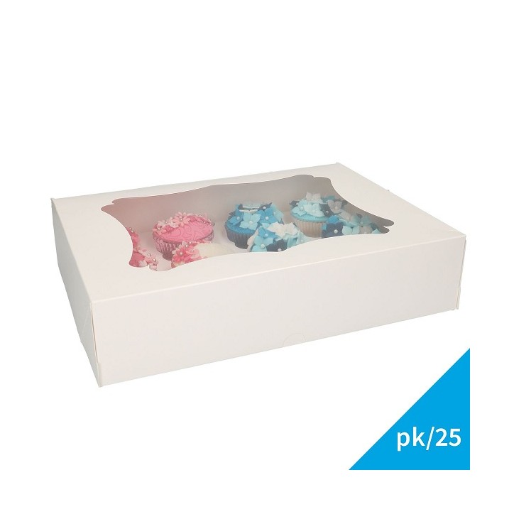 FunCakes White Cupcake Boxes 25pcs – For 12 Standard or 24 Mini Cupcakes