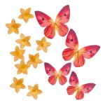 DeKora Edible Wafer Paper Yellow Flower & Red Butterflies 39 pcs