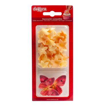 WAFER MINI YELLOW FLOWERS AND RED BUTTERFLIES