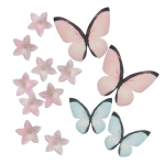 DeKora Edible Wafer Paper Pink Flower & Pink/Blue Butterflies 39 pcs