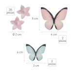 DeKora Edible Wafer Paper Pink Flower & Pink/Blue Butterflies 39 pcs