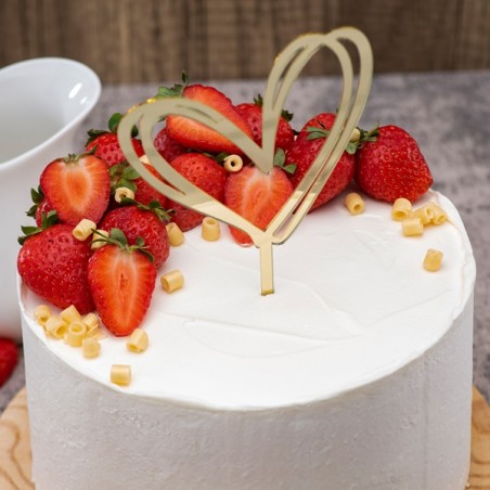 DeKora Gold Heart Cake Topper 10x16cm – Double Heart Decoration