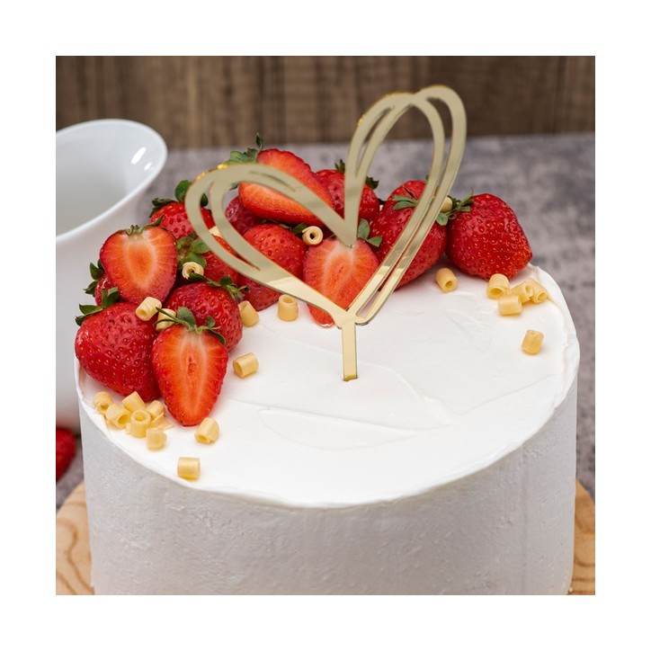 DeKora Gold Heart Cake Topper 10x16cm – Double Heart Decoration