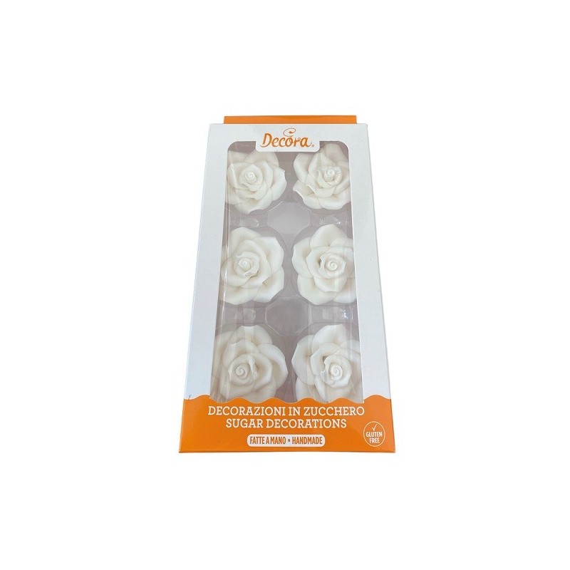 Decora 6 Sugar Roses White, 5cm