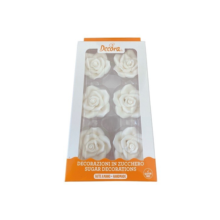 Decora 6 Weisse Zuckerrosen, 5cm Decora 6 Weisse Zuckerrosen, 5cm