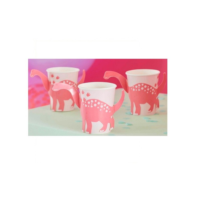 Ginger Ray Pink Dino Pop-Out Becher, 8 Stück