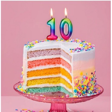 Anniversaryhous Number 0 Candle Metallic Rainbow, 7cm