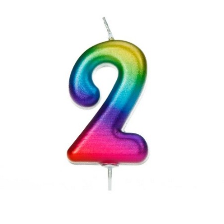 Zahlenkerze 2 Metallic Rainbow - Nummer Zwei Zahlenkerze