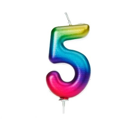 Age 5 Numeral Candle Metallic Rainbow