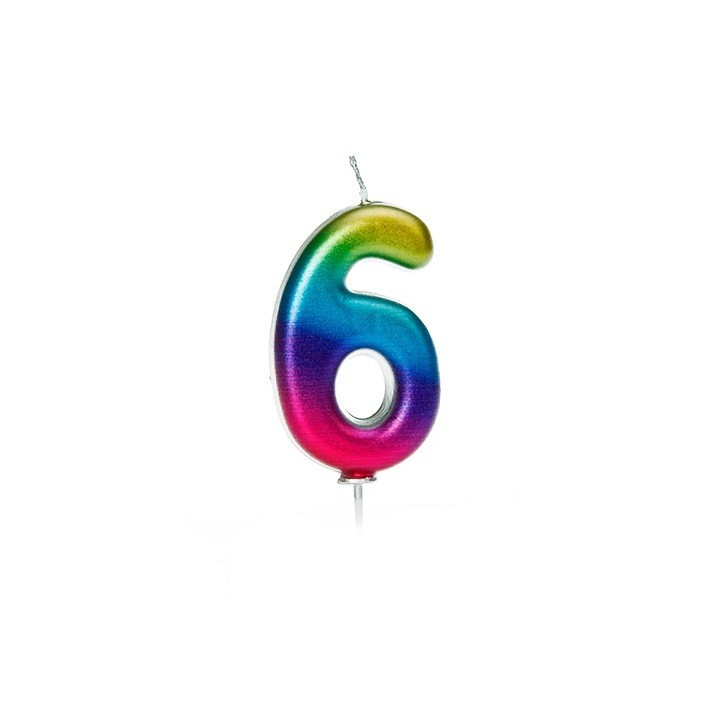 Anniversaryhous Number 6 Candle Metallic Rainbow, 7cm Anniversaryhous Number 6 Candle Metallic Rainbow, 7cm