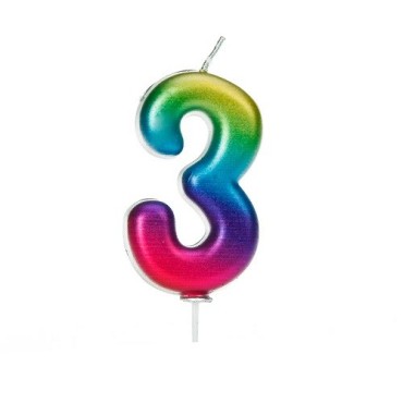 Anniversaryhous Number 3 Candle Metallic Rainbow, 7cm