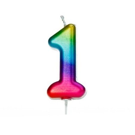 Anniversaryhous Number 1 Candle Metallic Rainbow, 7cm