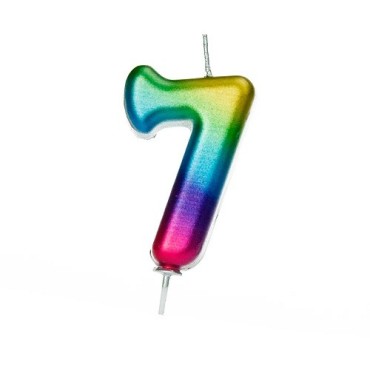 Age Seven Numeral Candle Metallic Rainbow