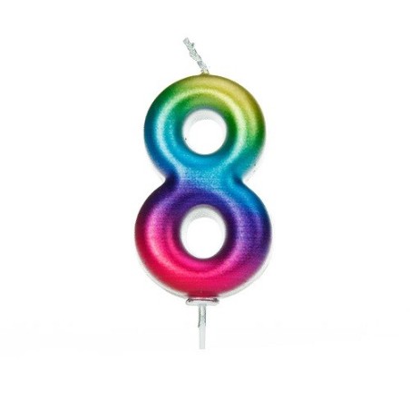 Age Eight Numeral Candle Metallic Rainbow