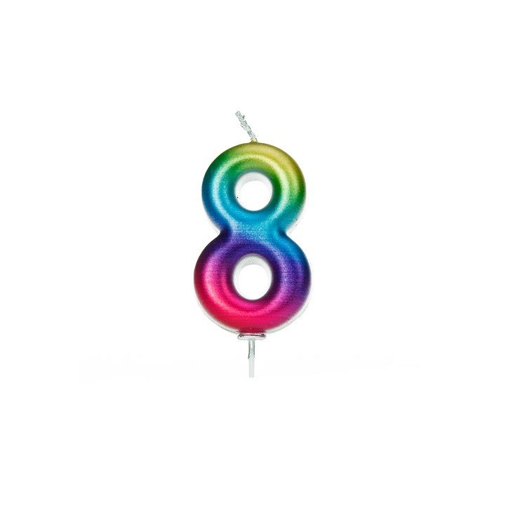 Age Eight Numeral Candle Metallic Rainbow Age Eight Numeral Candle Metallic Rainbow