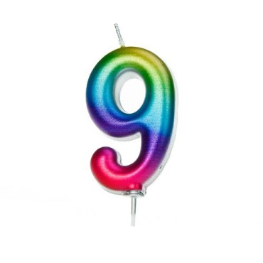 Number 9 Candle Metallic Rainbow - Birthday Candles Number Candle
