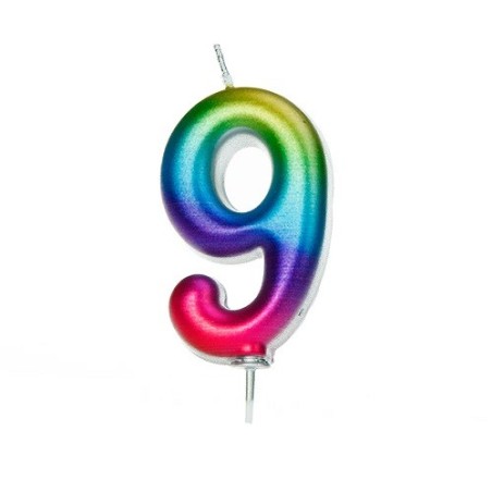 9 Zahlenkerze Metallic Regenbogen - Geburtstagskerzen Nummern