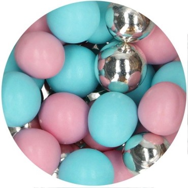 Gender Reveal Cake Decor Chocolate Pearls Baby Pink, Baby Blue & Shiny Silver