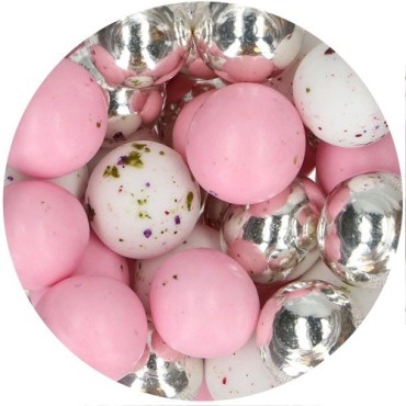 Perlen Girly Glam XL Schokoperlen mit Kekskern in Rosa Silber & Weiss