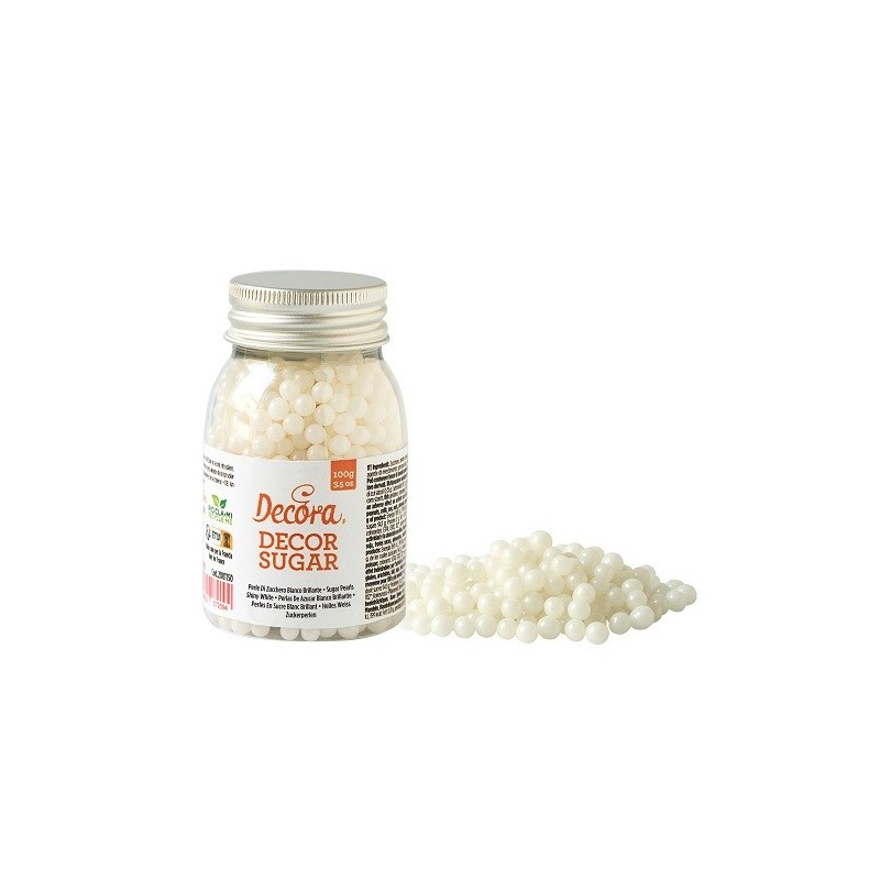 Decora 5mm Shiny White Sugar Pearls, 100g
