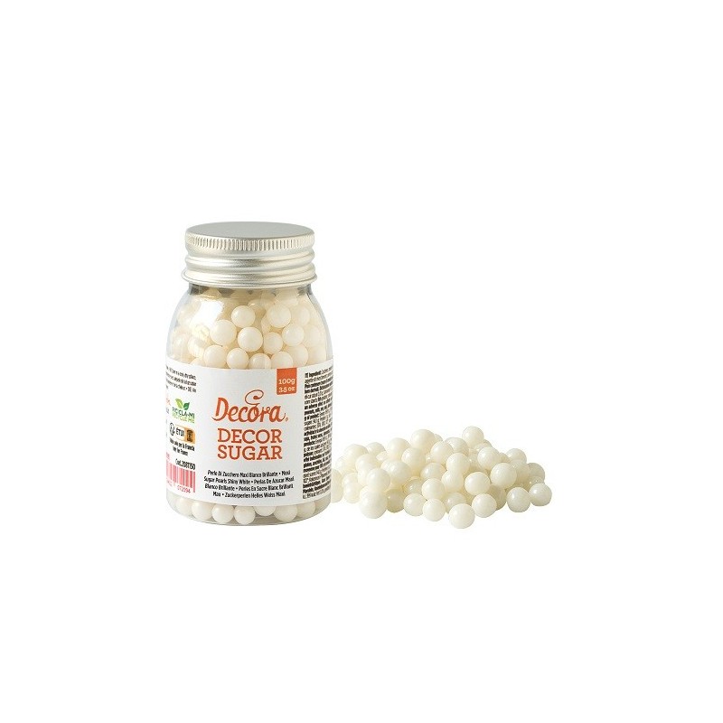 Decora 7mm Shiny White Sugar Pearls, 100g