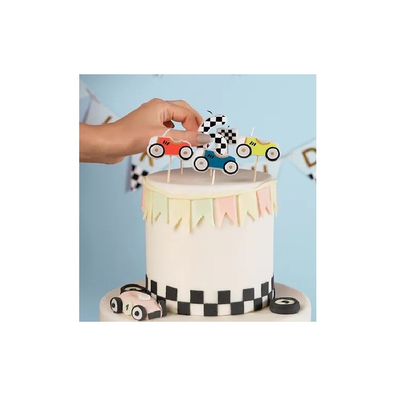 PartyDeco Race Car Birthday Candles, 5 pcs