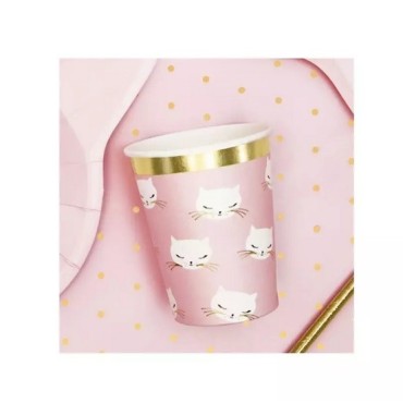 PartyDeco Paper Drinking cups Meow Kitty Cat pink-gold 220ml PD-KPP42-EU1