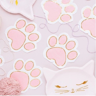 PartyDeco Cat Paw Napkins Cups, 12 pcs